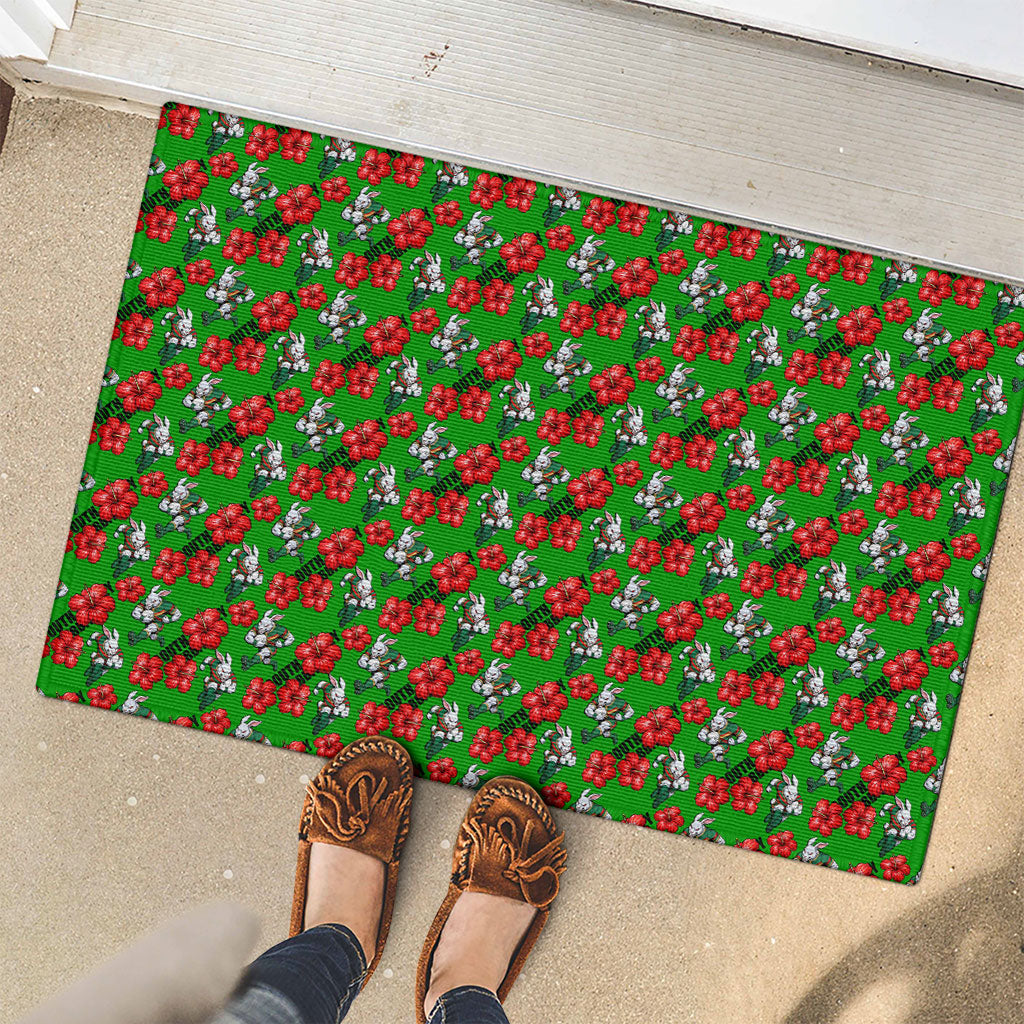 South Sydney Rabbitohs Rubber Doormat Tropical Hibiscus Floral Seamless Rugby Mascot