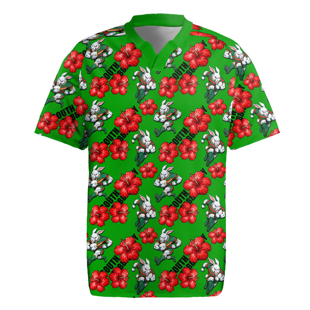South Sydney Rabbitohs Rugby Jersey Tropical Hibiscus Floral Seamless Rugby Mascot