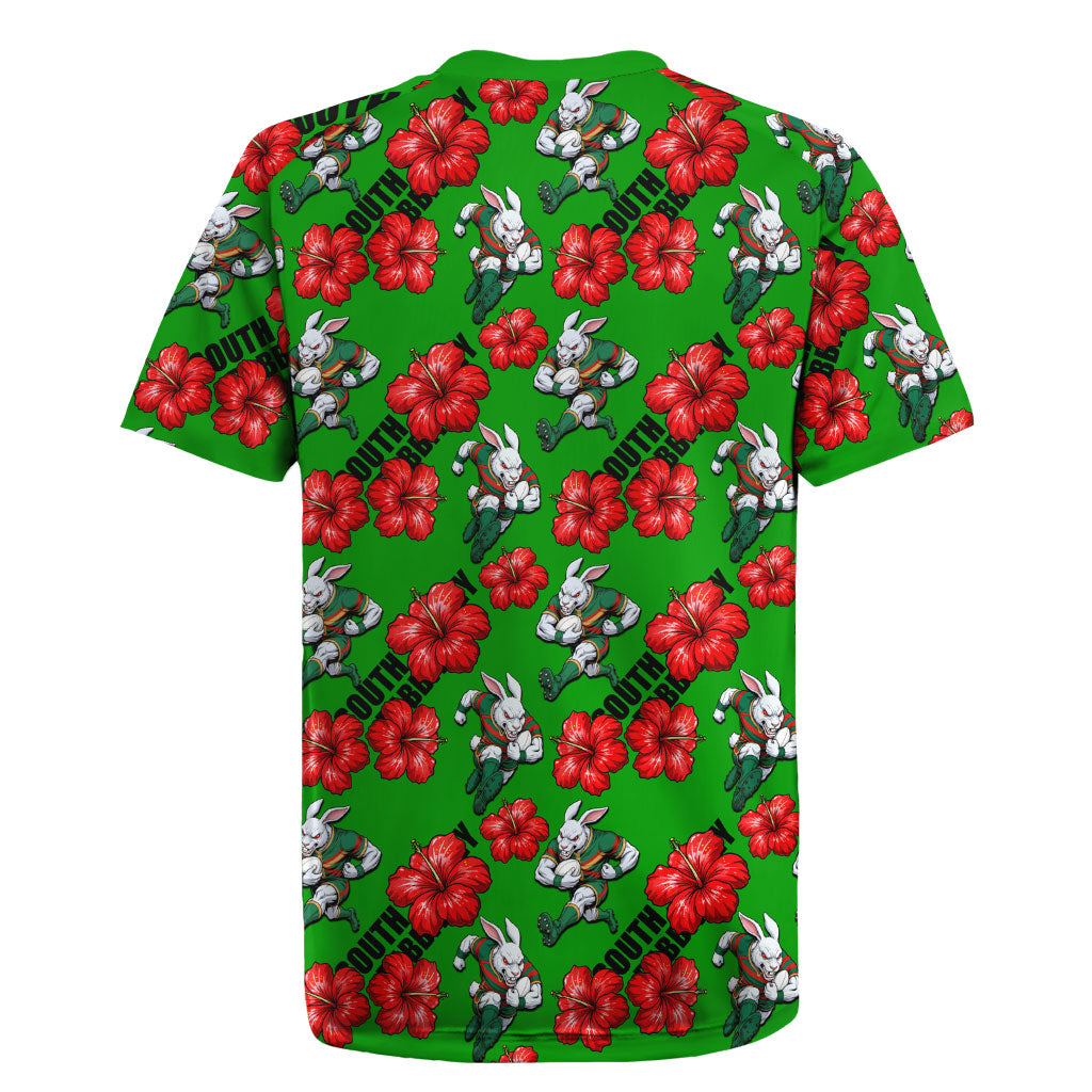 South Sydney Rabbitohs Rugby Jersey Tropical Hibiscus Floral Seamless Rugby Mascot