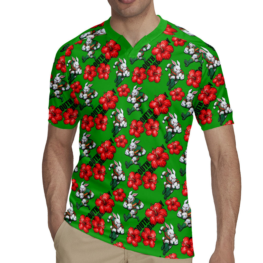 South Sydney Rabbitohs Rugby Jersey Tropical Hibiscus Floral Seamless Rugby Mascot