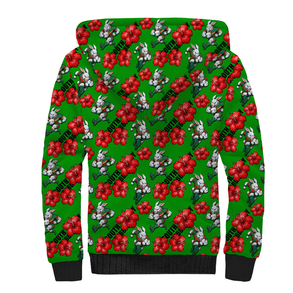 South Sydney Rabbitohs Sherpa Hoodie Tropical Hibiscus Floral Seamless Rugby Mascot