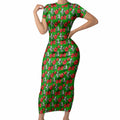 South Sydney Rabbitohs Short Sleeve Bodycon Dress Tropical Hibiscus Floral Seamless Rugby Mascot