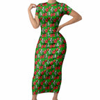 South Sydney Rabbitohs Short Sleeve Bodycon Dress Tropical Hibiscus Floral Seamless Rugby Mascot