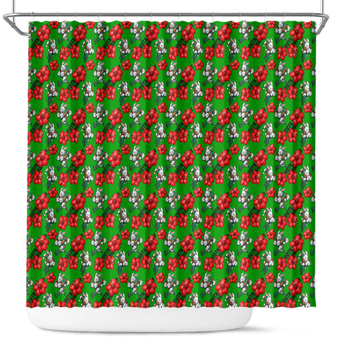 South Sydney Rabbitohs Shower Curtain Tropical Hibiscus Floral Seamless Rugby Mascot