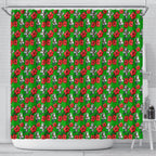 South Sydney Rabbitohs Shower Curtain Tropical Hibiscus Floral Seamless Rugby Mascot