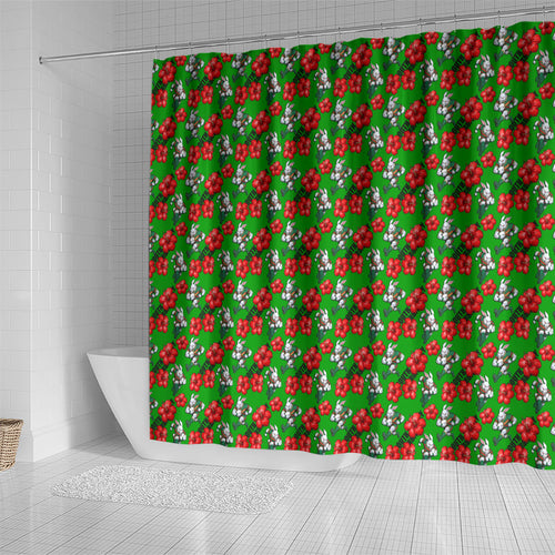 South Sydney Rabbitohs Shower Curtain Tropical Hibiscus Floral Seamless Rugby Mascot