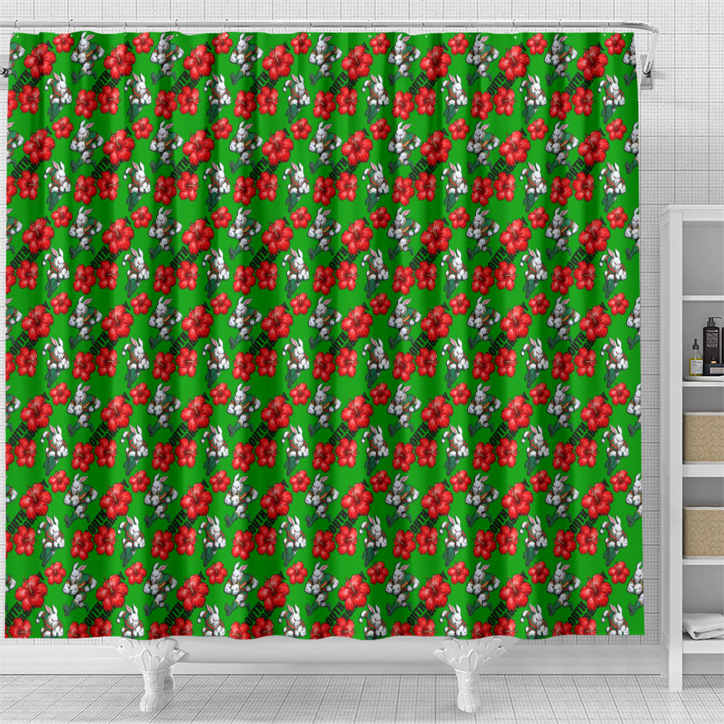 South Sydney Rabbitohs Shower Curtain Tropical Hibiscus Floral Seamless Rugby Mascot
