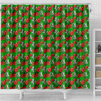 South Sydney Rabbitohs Shower Curtain Tropical Hibiscus Floral Seamless Rugby Mascot