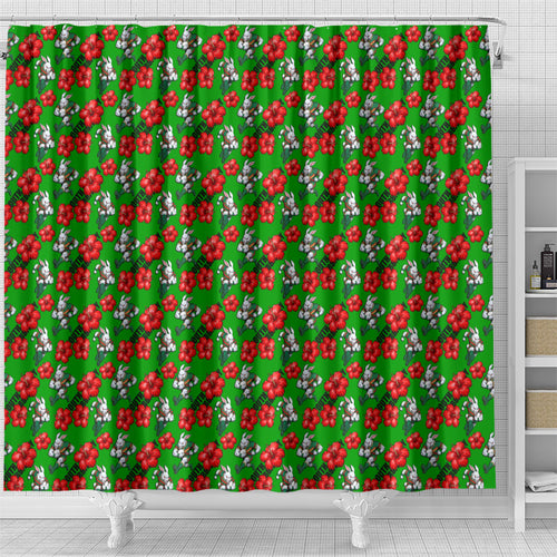 South Sydney Rabbitohs Shower Curtain Tropical Hibiscus Floral Seamless Rugby Mascot
