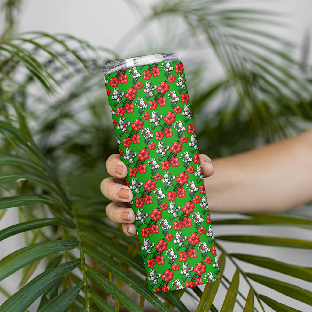 South Sydney Rabbitohs Skinny Tumbler Tropical Hibiscus Floral Seamless Rugby Mascot