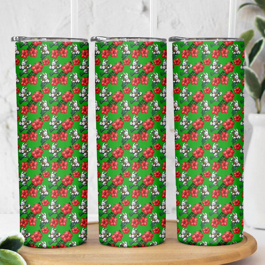 South Sydney Rabbitohs Skinny Tumbler Tropical Hibiscus Floral Seamless Rugby Mascot