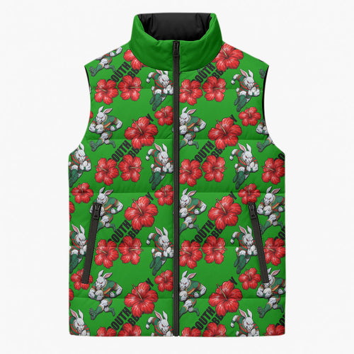 South Sydney Rabbitohs Sleeveless Puffer Jacket Tropical Hibiscus Floral Seamless Rugby Mascot