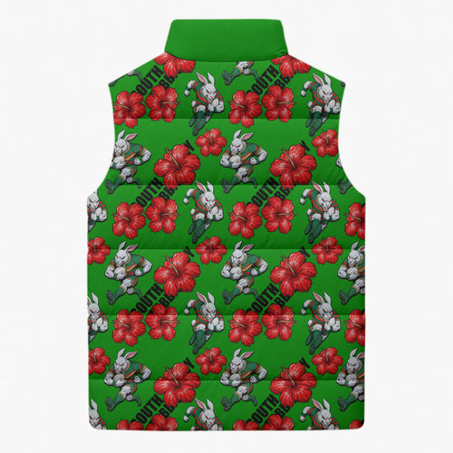 South Sydney Rabbitohs Sleeveless Puffer Jacket Tropical Hibiscus Floral Seamless Rugby Mascot