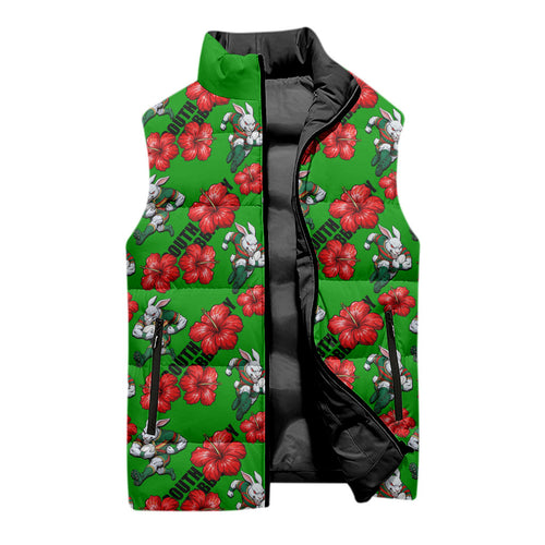 South Sydney Rabbitohs Sleeveless Puffer Jacket Tropical Hibiscus Floral Seamless Rugby Mascot