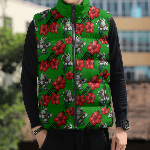 South Sydney Rabbitohs Sleeveless Puffer Jacket Tropical Hibiscus Floral Seamless Rugby Mascot