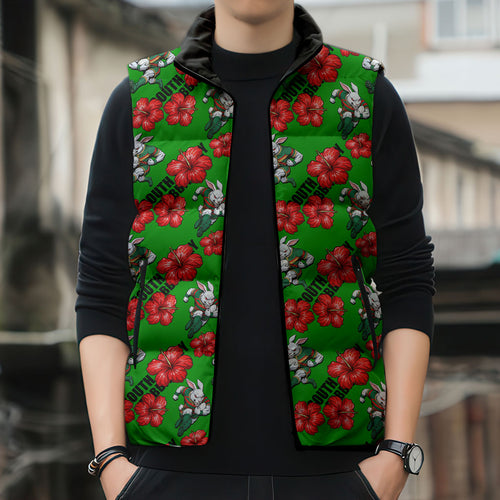South Sydney Rabbitohs Sleeveless Puffer Jacket Tropical Hibiscus Floral Seamless Rugby Mascot
