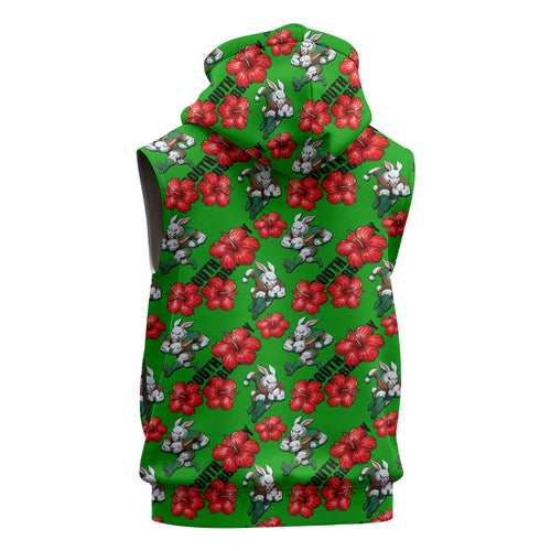 South Sydney Rabbitohs Sleeveless Zip Hoodie Tropical Hibiscus Floral Seamless Rugby Mascot