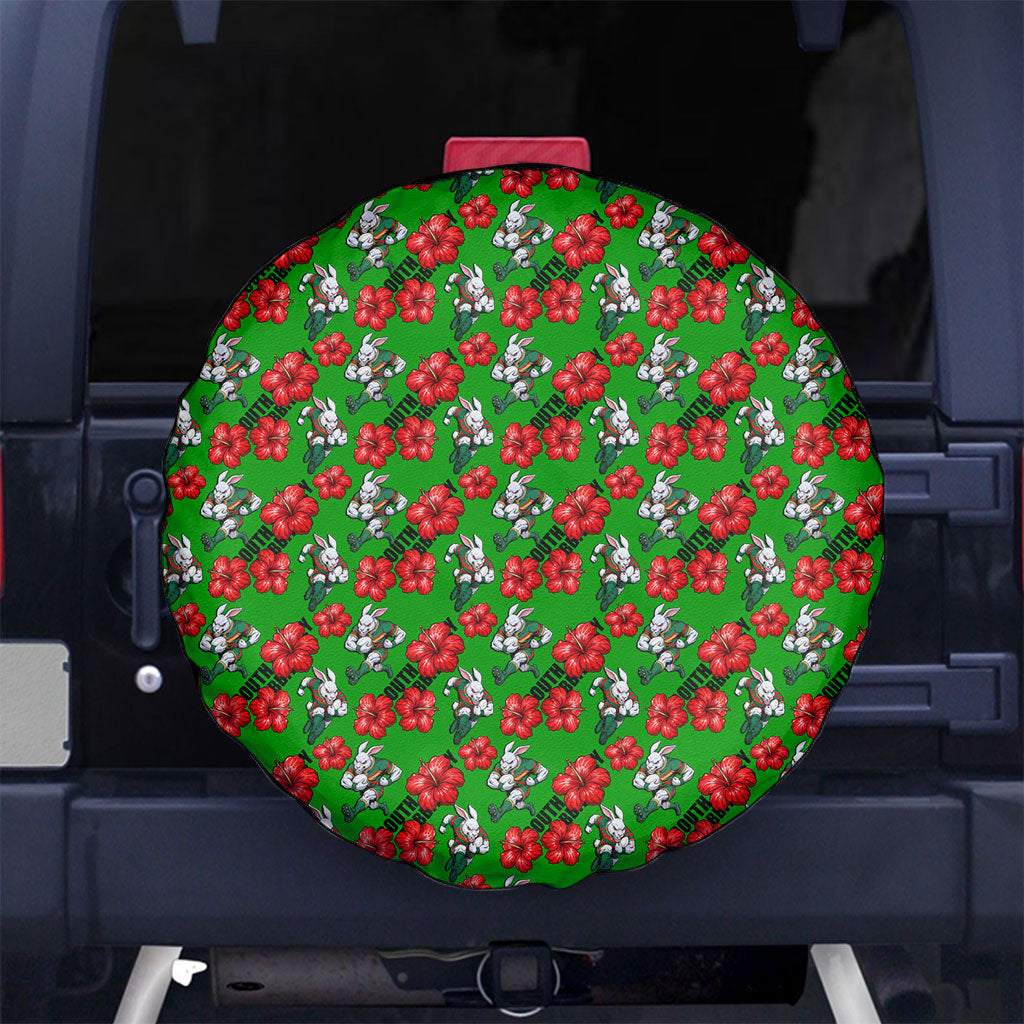 South Sydney Rabbitohs Spare Tire Cover Tropical Hibiscus Floral Seamless Rugby Mascot