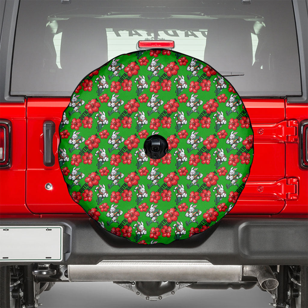 South Sydney Rabbitohs Spare Tire Cover Tropical Hibiscus Floral Seamless Rugby Mascot
