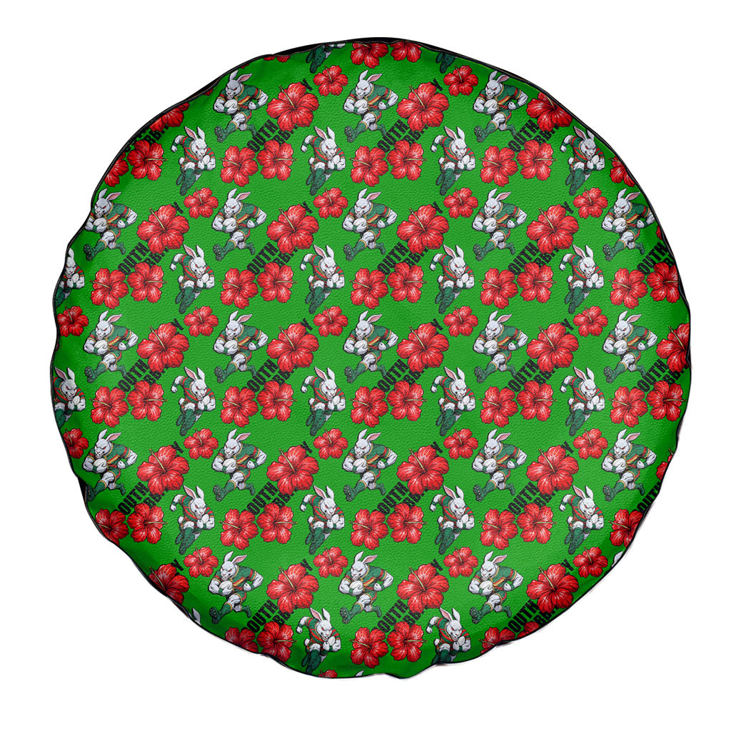 South Sydney Rabbitohs Spare Tire Cover Tropical Hibiscus Floral Seamless Rugby Mascot