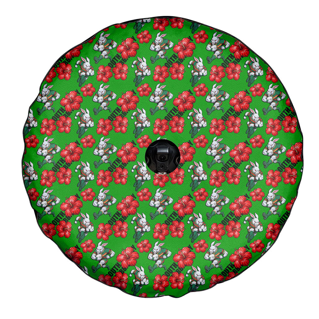 South Sydney Rabbitohs Spare Tire Cover Tropical Hibiscus Floral Seamless Rugby Mascot