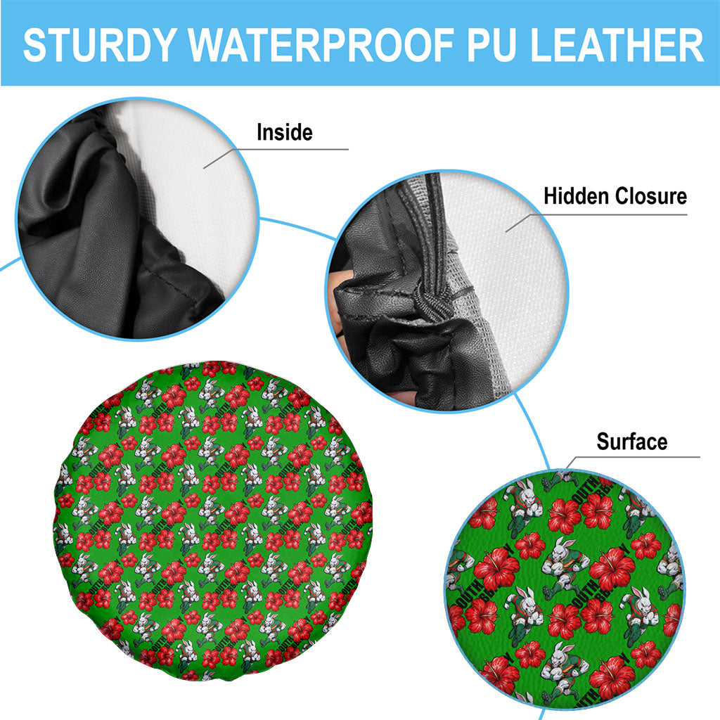 South Sydney Rabbitohs Spare Tire Cover Tropical Hibiscus Floral Seamless Rugby Mascot
