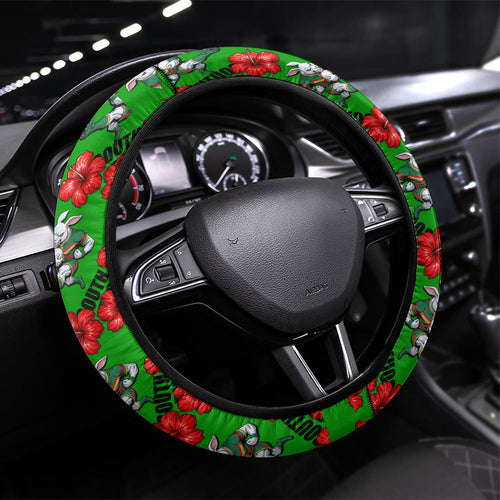 South Sydney Rabbitohs Steering Wheel Cover Tropical Hibiscus Floral Seamless Rugby Mascot