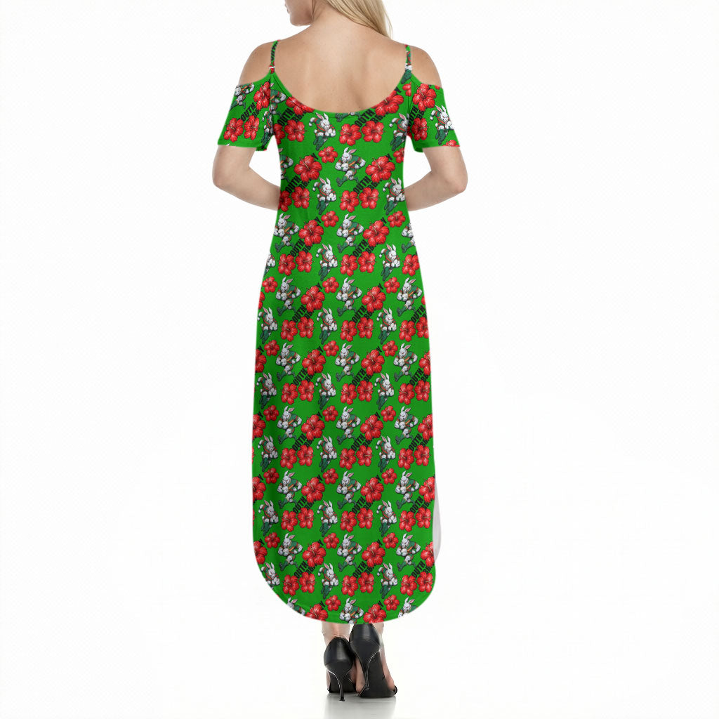 South Sydney Rabbitohs Summer Maxi Dress Tropical Hibiscus Floral Seamless Rugby Mascot