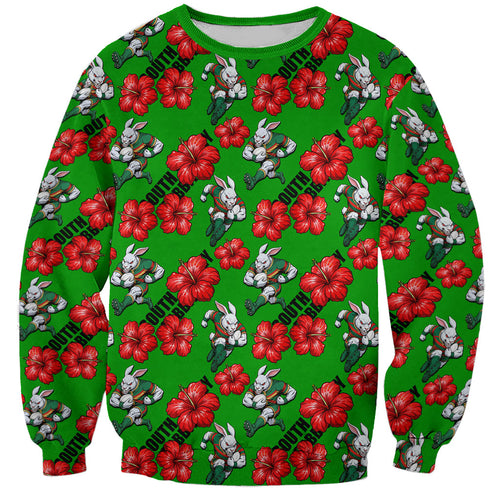 South Sydney Rabbitohs Sweatshirt Tropical Hibiscus Floral Seamless Rugby Mascot