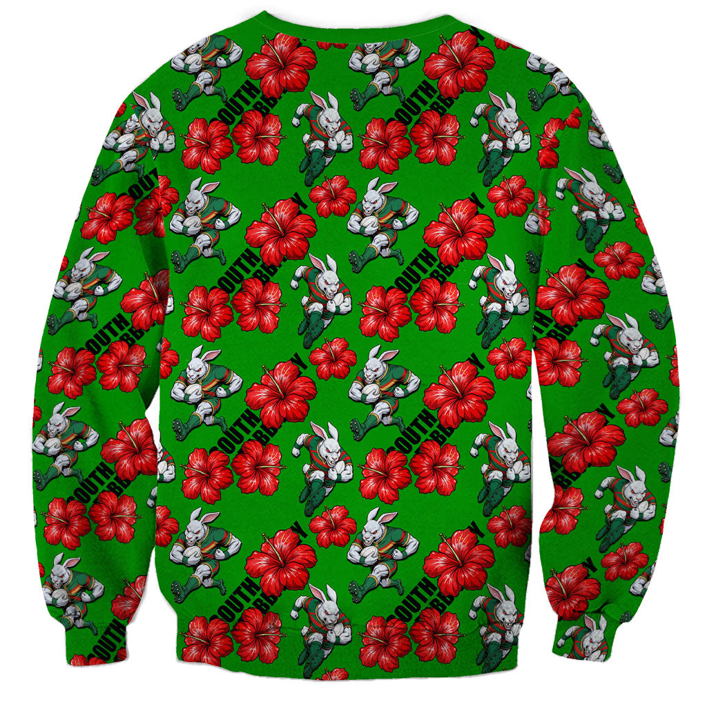 South Sydney Rabbitohs Sweatshirt Tropical Hibiscus Floral Seamless Rugby Mascot