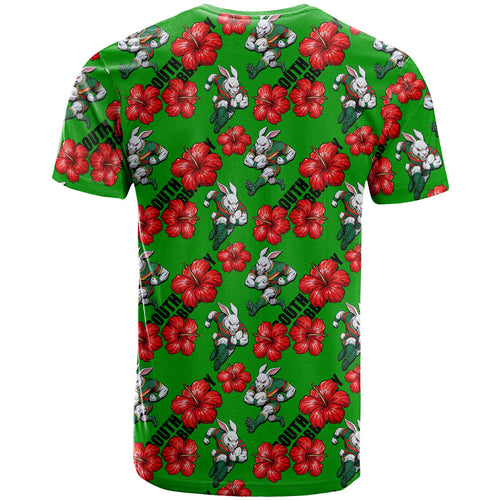 South Sydney Rabbitohs T Shirt Tropical Hibiscus Floral Seamless Rugby Mascot