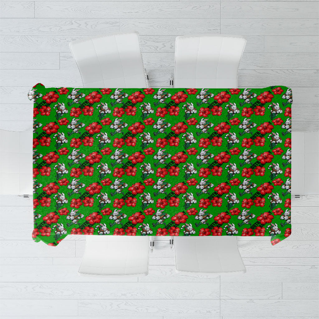 South Sydney Rabbitohs Tablecloth Tropical Hibiscus Floral Seamless Rugby Mascot