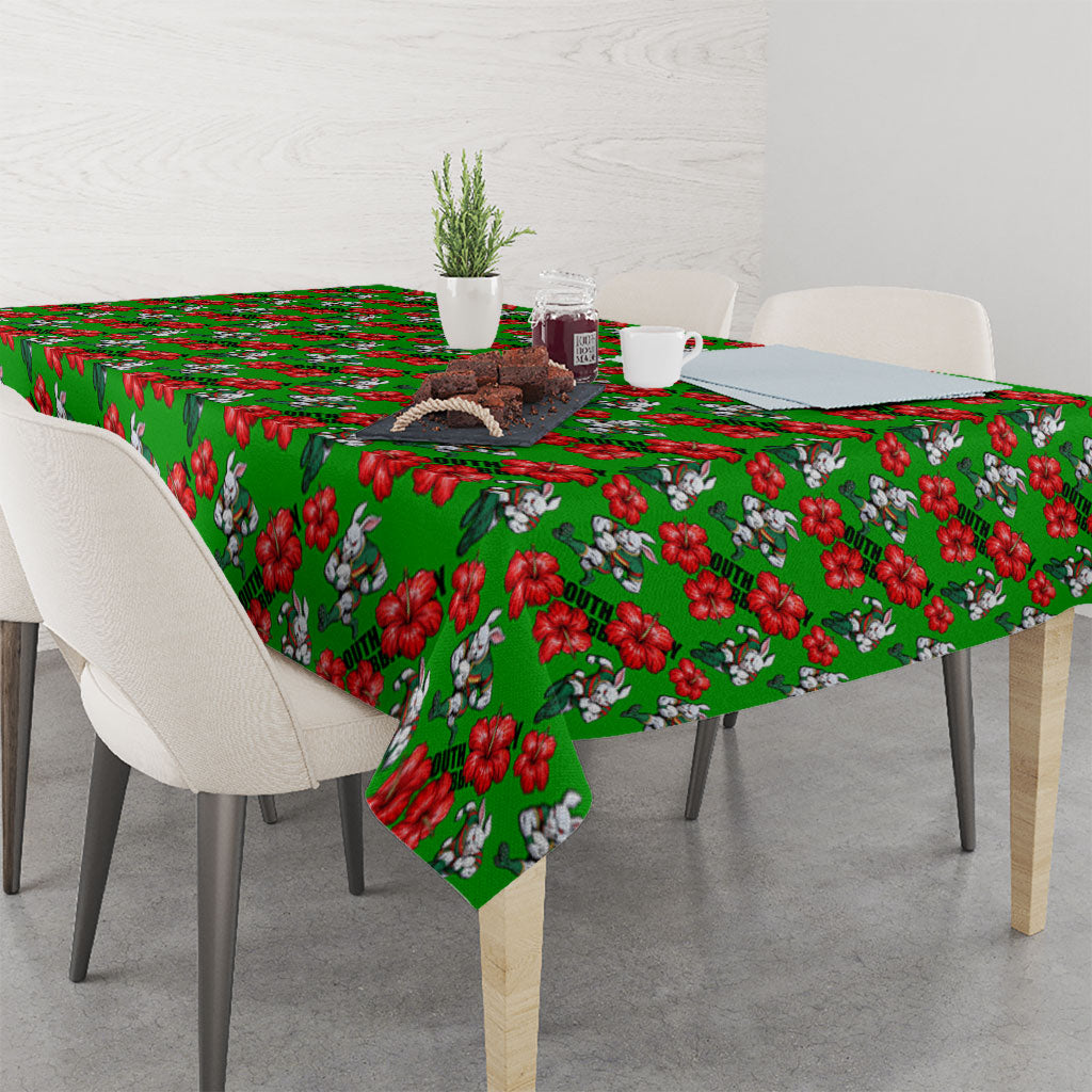 South Sydney Rabbitohs Tablecloth Tropical Hibiscus Floral Seamless Rugby Mascot