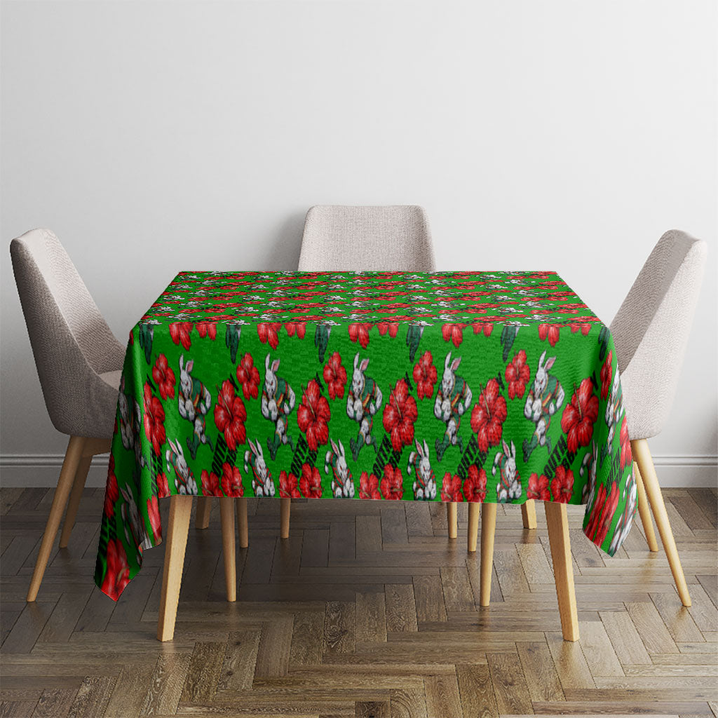 South Sydney Rabbitohs Tablecloth Tropical Hibiscus Floral Seamless Rugby Mascot