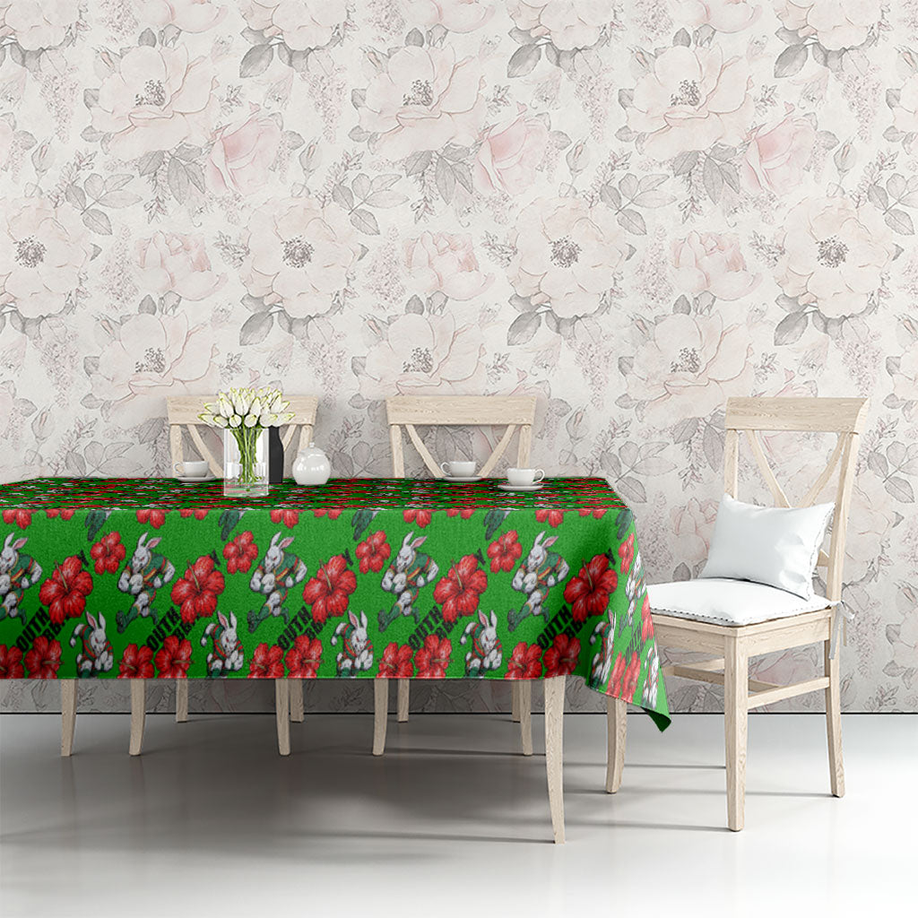 South Sydney Rabbitohs Tablecloth Tropical Hibiscus Floral Seamless Rugby Mascot