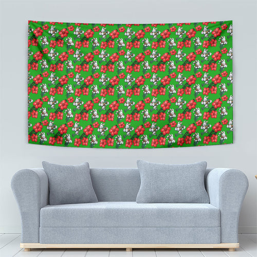 South Sydney Rabbitohs Tapestry Tropical Hibiscus Floral Seamless Rugby Mascot