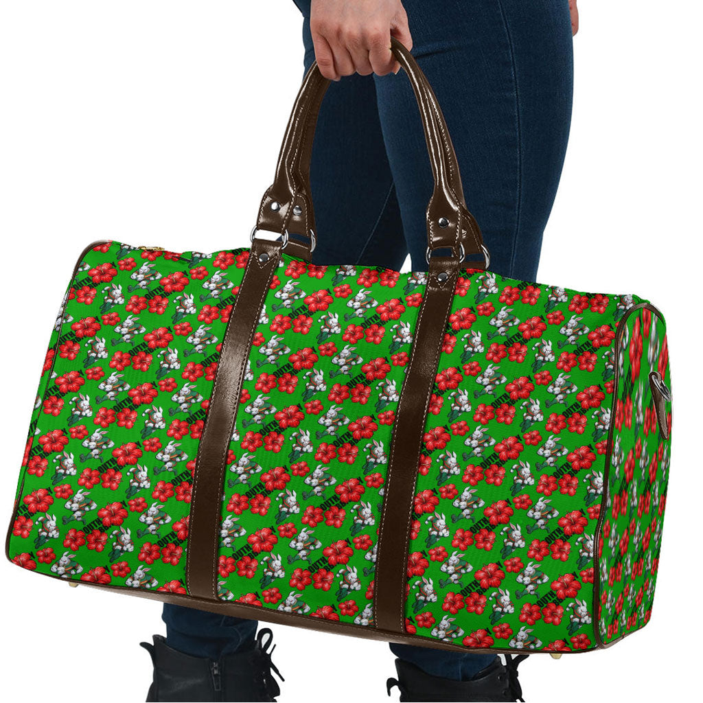 South Sydney Rabbitohs Travel Bag Tropical Hibiscus Floral Seamless Rugby Mascot