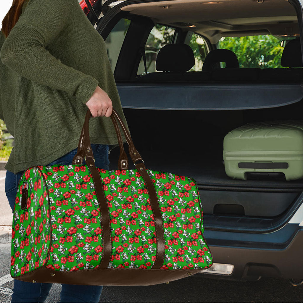 South Sydney Rabbitohs Travel Bag Tropical Hibiscus Floral Seamless Rugby Mascot