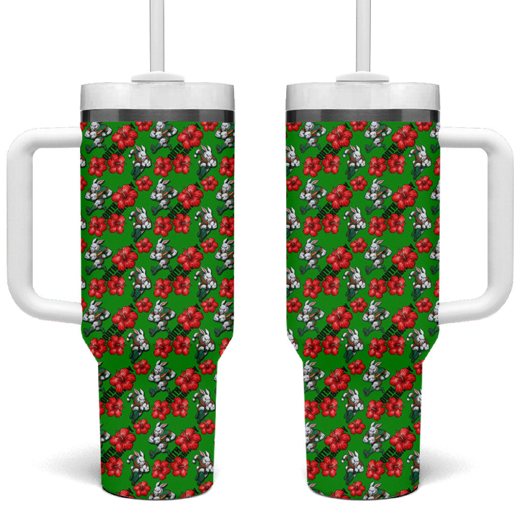 South Sydney Rabbitohs Tumbler With Handle Tropical Hibiscus Floral Seamless Rugby Mascot