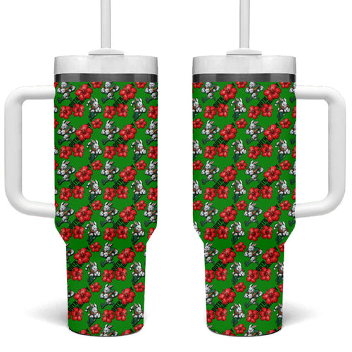 South Sydney Rabbitohs Tumbler With Handle Tropical Hibiscus Floral Seamless Rugby Mascot