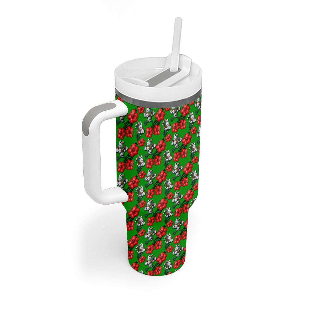 South Sydney Rabbitohs Tumbler With Handle Tropical Hibiscus Floral Seamless Rugby Mascot
