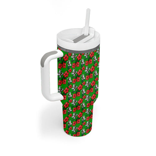 South Sydney Rabbitohs Tumbler With Handle Tropical Hibiscus Floral Seamless Rugby Mascot