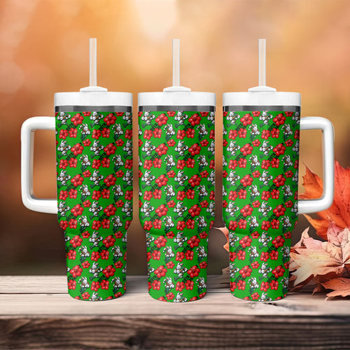 South Sydney Rabbitohs Tumbler With Handle Tropical Hibiscus Floral Seamless Rugby Mascot