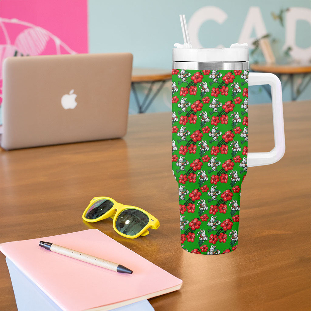 South Sydney Rabbitohs Tumbler With Handle Tropical Hibiscus Floral Seamless Rugby Mascot