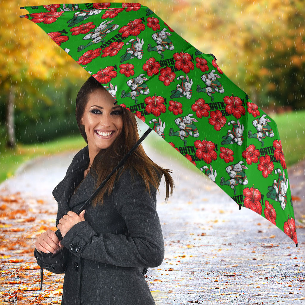 South Sydney Rabbitohs Umbrella Tropical Hibiscus Floral Seamless Rugby Mascot