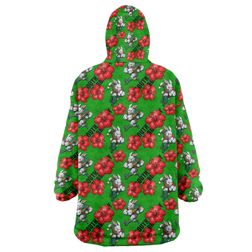 South Sydney Rabbitohs Wearable Blanket Hoodie Tropical Hibiscus Floral Seamless Rugby Mascot