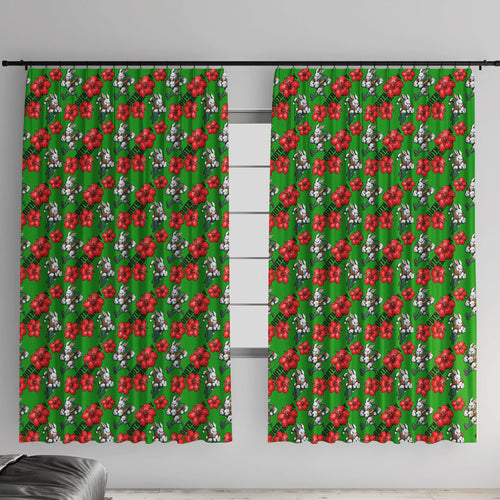 South Sydney Rabbitohs Window Curtain Tropical Hibiscus Floral Seamless Rugby Mascot