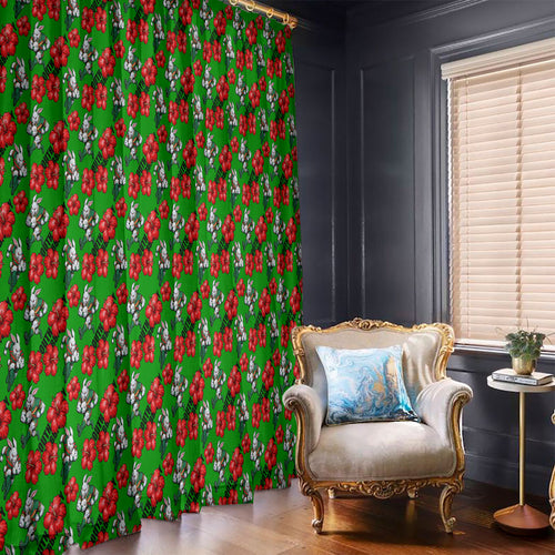 South Sydney Rabbitohs Window Curtain Tropical Hibiscus Floral Seamless Rugby Mascot