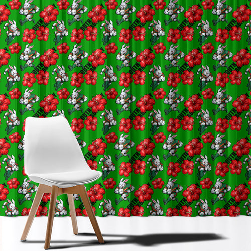 South Sydney Rabbitohs Window Curtain Tropical Hibiscus Floral Seamless Rugby Mascot