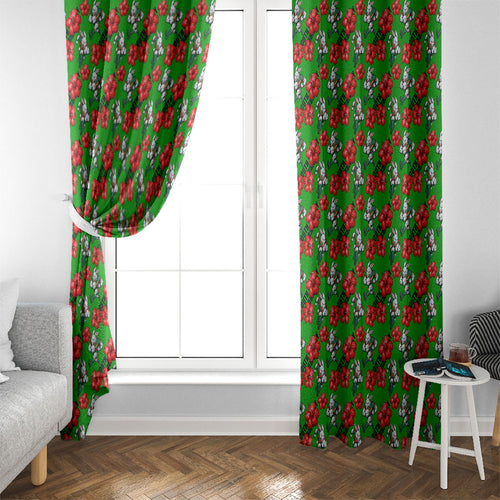 South Sydney Rabbitohs Window Curtain Tropical Hibiscus Floral Seamless Rugby Mascot